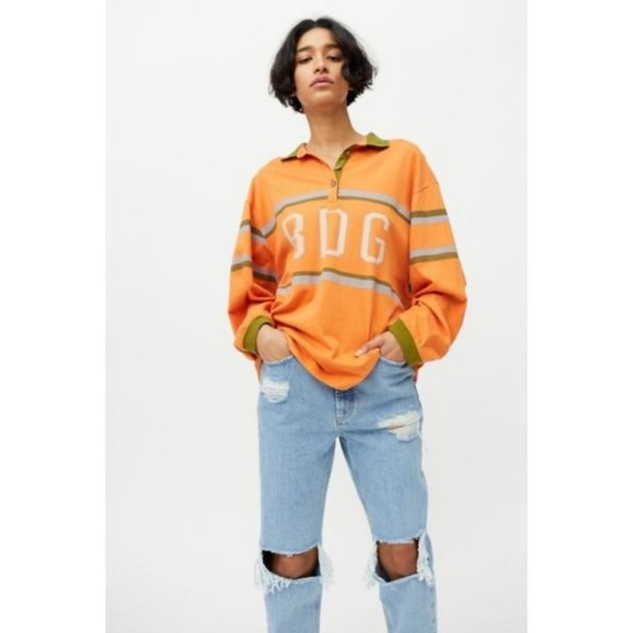 Urban Outfitters Tops - Urban Outfitters BDG Polo Shirt Oversized Vintage Style University Orange S